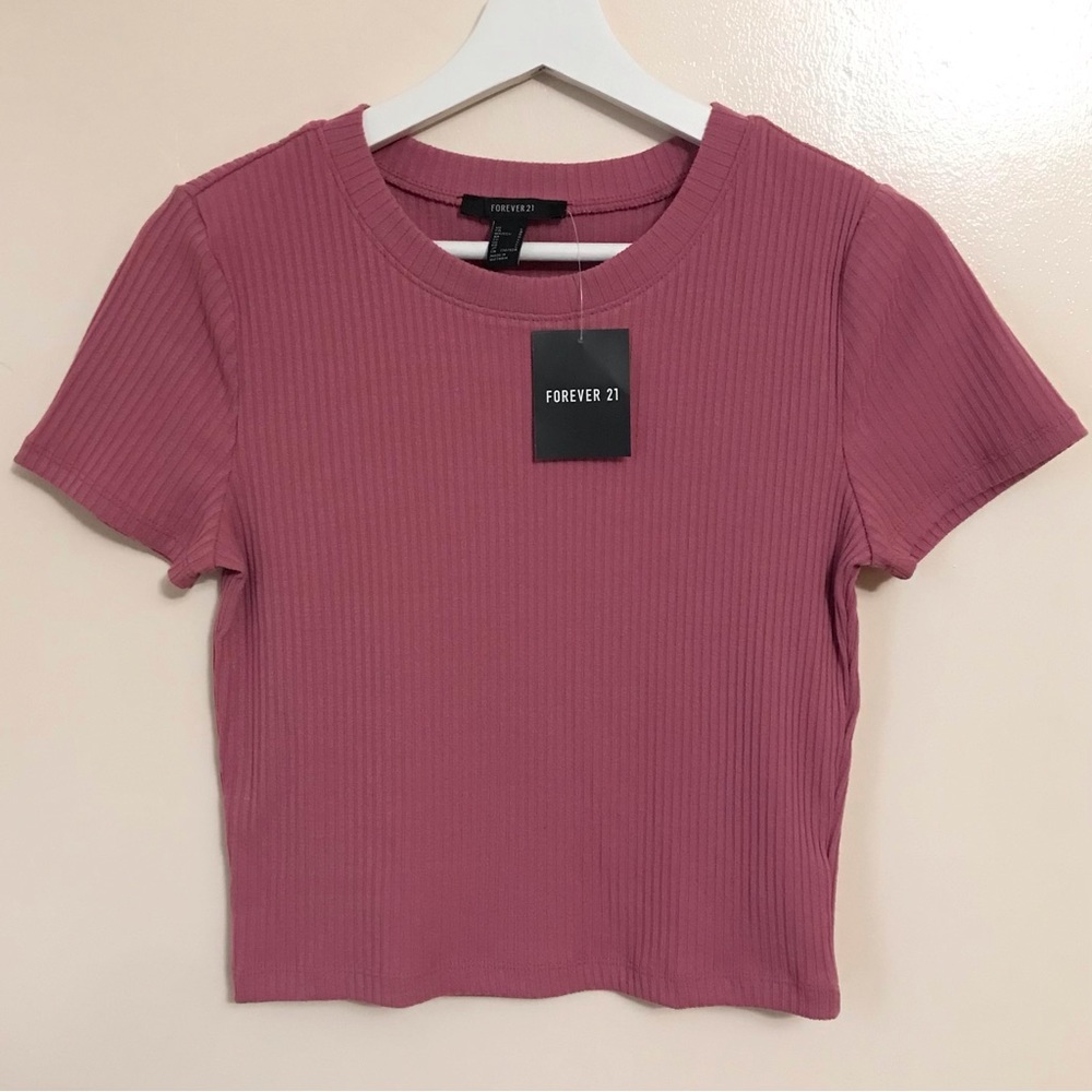 Forever 21 • L • Mauve Pink Ribbed Knit Short Sleeve Crop Baby T Shirt